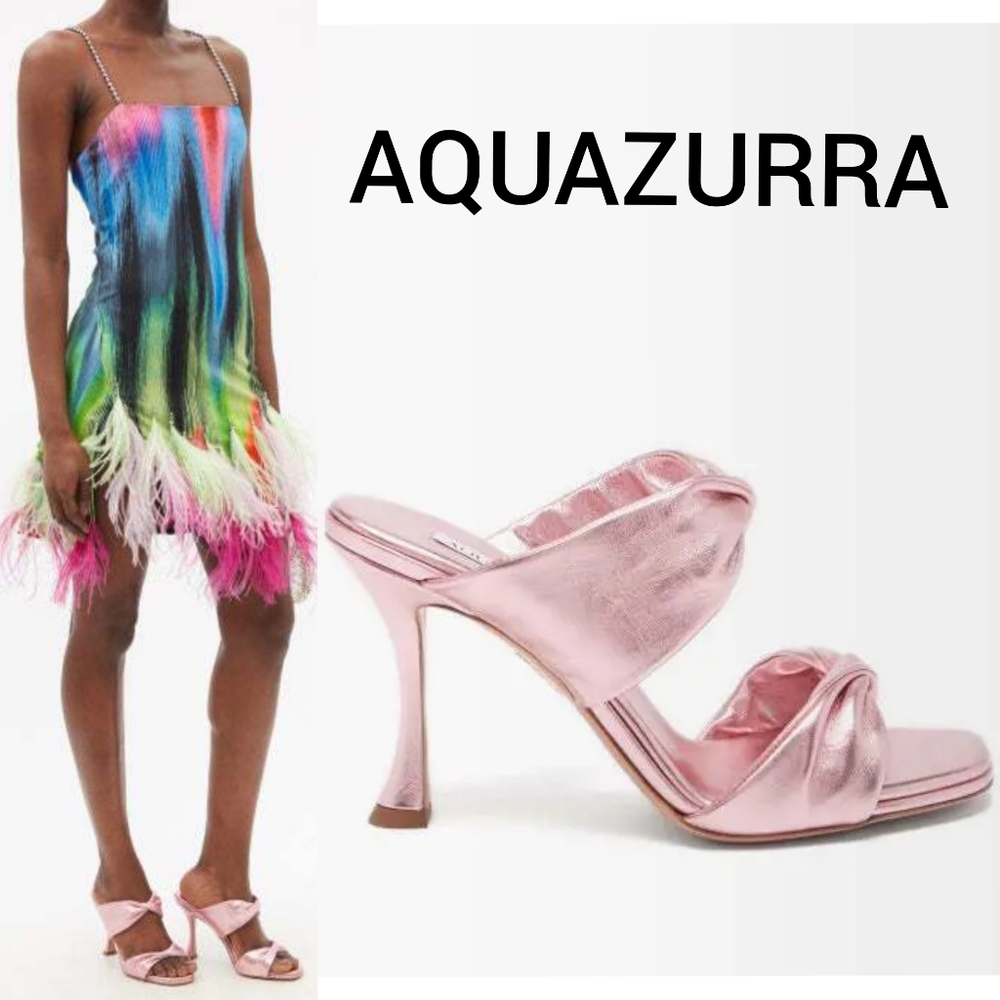 🆕⭐AQUAZURRA pink leather metallic twist heel sandals